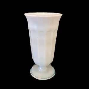 Vintage Milk Glass Fluted Neoclassical Modern Rimmed Vertical Pattern Vase